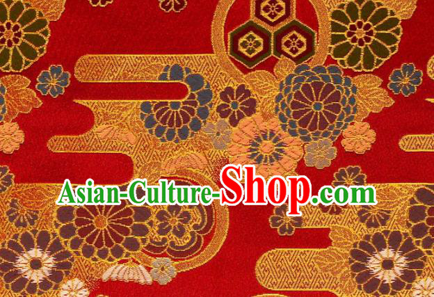 Asian Traditional Chrysanthemum Pattern Design Red Brocade Japanese Kimono Cloth Fabric Nishijin Tapestry Satin Asian Traditional Chrysanthemum Pattern Design Red Brocade Japanese Kimono Cloth Fabric Nishijin Tapestry Satin