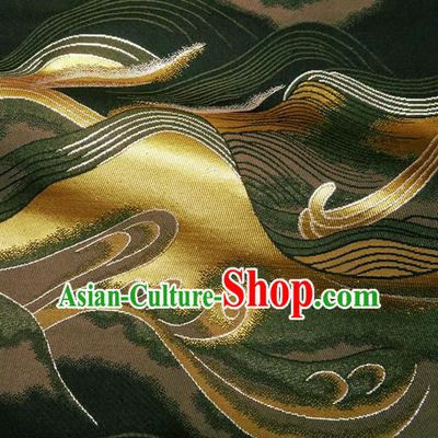 Asian Traditional Wave Pattern Design Brocade Japanese Kimono Nishijin Tapestry Satin Black Cloth Fabric