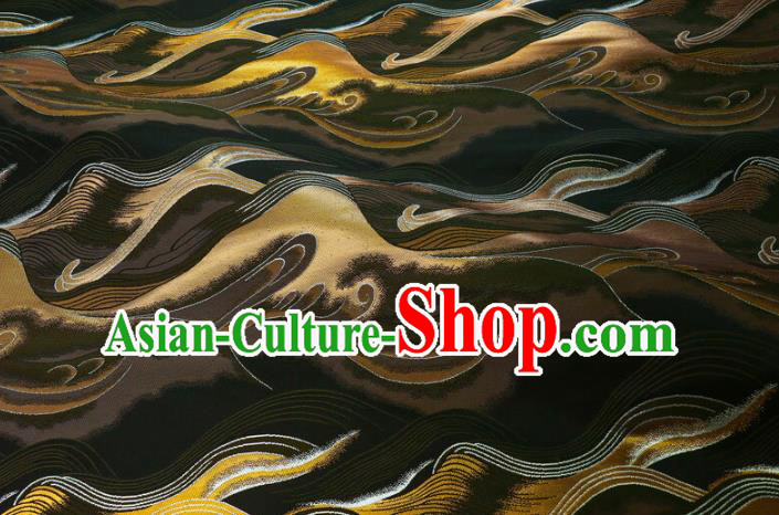 Asian Traditional Wave Pattern Design Brocade Japanese Kimono Nishijin Tapestry Satin Black Cloth Fabric Asian Traditional Wave Pattern Design Brocade Japanese Kimono Nishijin Tapestry Satin Black Cloth Fabric