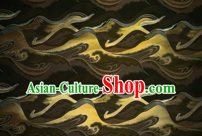 Asian Traditional Wave Pattern Design Brocade Japanese Kimono Nishijin Tapestry Satin Black Cloth Fabric Asian Traditional Wave Pattern Design Brocade Japanese Kimono Nishijin Tapestry Satin Black Cloth Fabric
