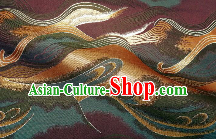 Asian Purple Cloth Fabric Traditional Wave Pattern Design Brocade Japanese Kimono Nishijin Tapestry Satin Asian Purple Cloth Fabric Traditional Wave Pattern Design Brocade Japanese Kimono Nishijin Tapestry Satin