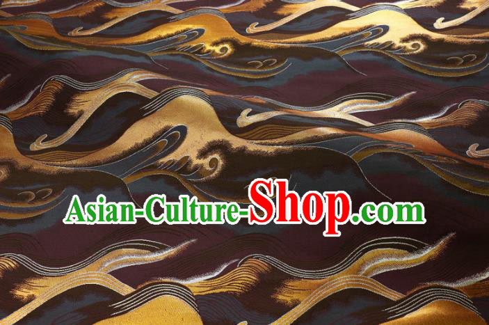 Asian Purple Cloth Fabric Traditional Wave Pattern Design Brocade Japanese Kimono Nishijin Tapestry Satin Asian Purple Cloth Fabric Traditional Wave Pattern Design Brocade Japanese Kimono Nishijin Tapestry Satin