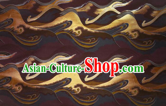 Asian Purple Cloth Fabric Traditional Wave Pattern Design Brocade Japanese Kimono Nishijin Tapestry Satin Asian Purple Cloth Fabric Traditional Wave Pattern Design Brocade Japanese Kimono Nishijin Tapestry Satin