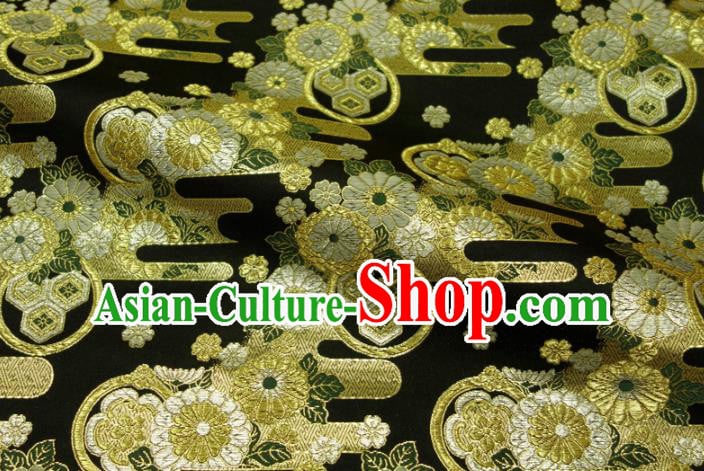 Asian Kimono Nishijin Tapestry Satin Traditional Chrysanthemum Pattern Design Black Brocade Japanese Cloth Fabric Asian Kimono Nishijin Tapestry Satin Traditional Chrysanthemum Pattern Design Black Brocade Japanese Cloth Fabric
