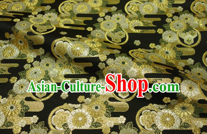 Asian Kimono Nishijin Tapestry Satin Traditional Chrysanthemum Pattern Design Black Brocade Japanese Cloth Fabric Asian Kimono Nishijin Tapestry Satin Traditional Chrysanthemum Pattern Design Black Brocade Japanese Cloth Fabric