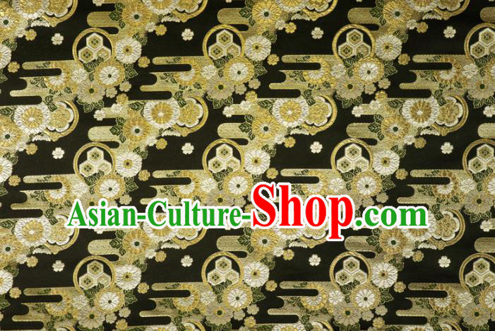 Asian Kimono Nishijin Tapestry Satin Traditional Chrysanthemum Pattern Design Black Brocade Japanese Cloth Fabric Asian Kimono Nishijin Tapestry Satin Traditional Chrysanthemum Pattern Design Black Brocade Japanese Cloth Fabric