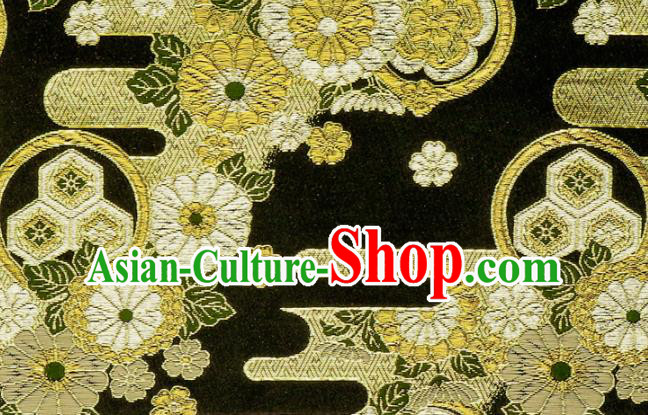 Asian Kimono Nishijin Tapestry Satin Traditional Chrysanthemum Pattern Design Black Brocade Japanese Cloth Fabric Asian Kimono Nishijin Tapestry Satin Traditional Chrysanthemum Pattern Design Black Brocade Japanese Cloth Fabric
