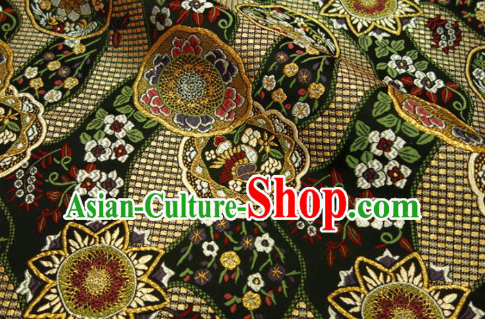 Asian Kimono Black Damask Traditional Pattern Design Brocade Japanese Cloth Nishijin Tapestry Satin Fabric