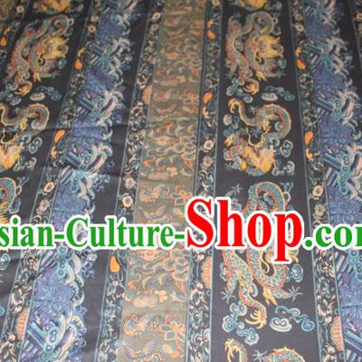 Chinese Classical Dragon Pattern Silk Drapery Traditional Cheongsam Gambiered Guangdong Gauze Navy Silk Fabric