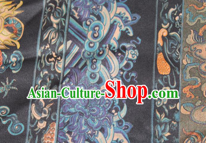 Chinese Classical Dragon Pattern Silk Drapery Traditional Cheongsam Gambiered Guangdong Gauze Navy Silk Fabric Chinese Classical Dragon Pattern Silk Drapery Traditional Cheongsam Gambiered Guangdong Gauze Navy Silk Fabric