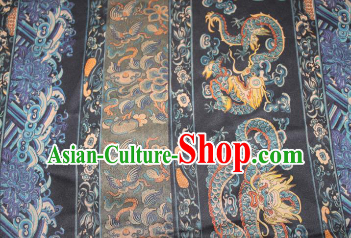 Chinese Classical Dragon Pattern Silk Drapery Traditional Cheongsam Gambiered Guangdong Gauze Navy Silk Fabric Chinese Classical Dragon Pattern Silk Drapery Traditional Cheongsam Gambiered Guangdong Gauze Navy Silk Fabric