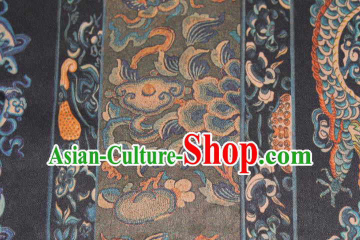 Chinese Classical Dragon Pattern Silk Drapery Traditional Cheongsam Gambiered Guangdong Gauze Navy Silk Fabric Chinese Classical Dragon Pattern Silk Drapery Traditional Cheongsam Gambiered Guangdong Gauze Navy Silk Fabric