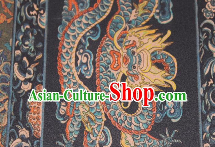 Chinese Classical Dragon Pattern Silk Drapery Traditional Cheongsam Gambiered Guangdong Gauze Navy Silk Fabric Chinese Classical Dragon Pattern Silk Drapery Traditional Cheongsam Gambiered Guangdong Gauze Navy Silk Fabric