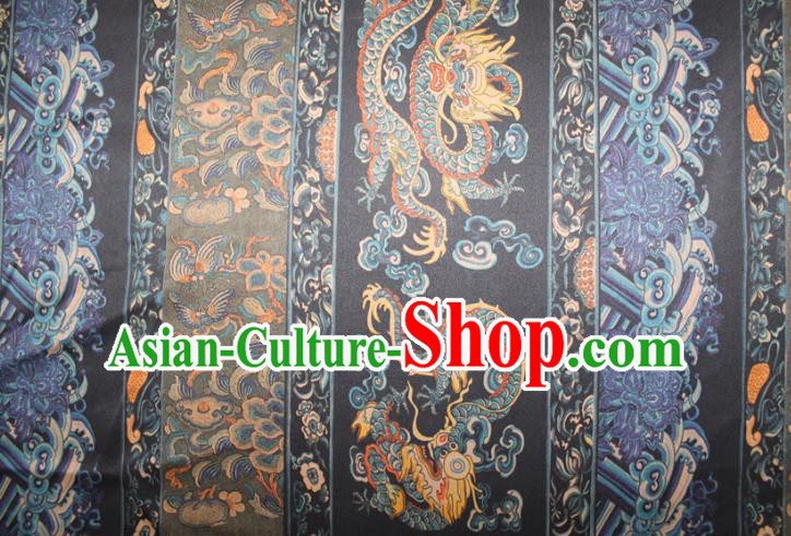 Chinese Classical Dragon Pattern Silk Drapery Traditional Cheongsam Gambiered Guangdong Gauze Navy Silk Fabric Chinese Classical Dragon Pattern Silk Drapery Traditional Cheongsam Gambiered Guangdong Gauze Navy Silk Fabric