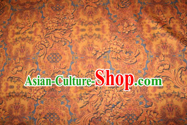 Chinese Classical Pattern Yellow Silk Drapery Traditional Cheongsam Gambiered Guangdong Gauze Silk Fabric Chinese Classical Pattern Yellow Silk Drapery Traditional Cheongsam Gambiered Guangdong Gauze Silk Fabric