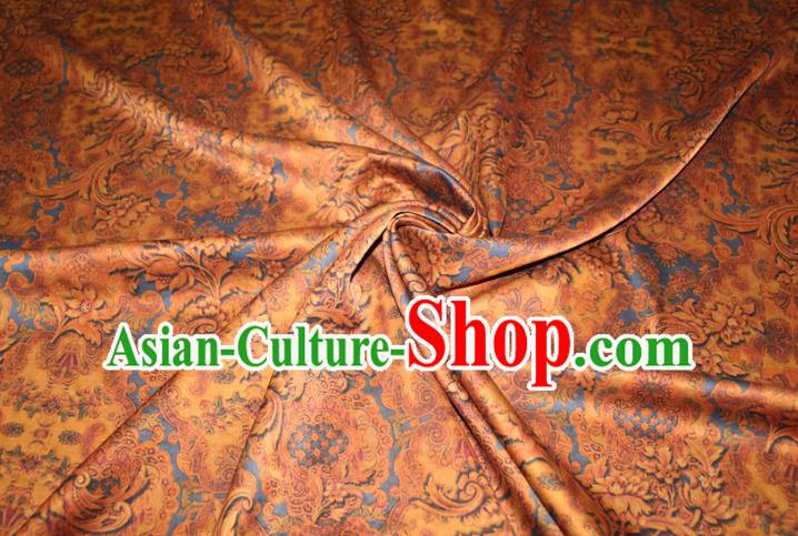Chinese Classical Pattern Yellow Silk Drapery Traditional Cheongsam Gambiered Guangdong Gauze Silk Fabric Chinese Classical Pattern Yellow Silk Drapery Traditional Cheongsam Gambiered Guangdong Gauze Silk Fabric