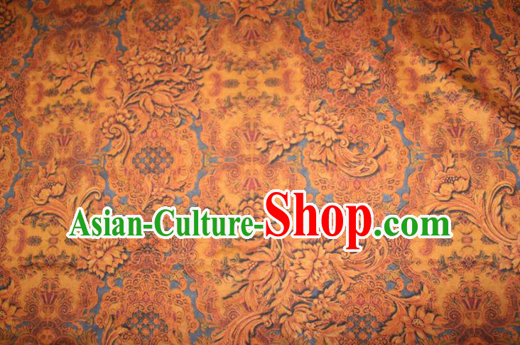 Chinese Classical Pattern Yellow Silk Drapery Traditional Cheongsam Gambiered Guangdong Gauze Silk Fabric Chinese Classical Pattern Yellow Silk Drapery Traditional Cheongsam Gambiered Guangdong Gauze Silk Fabric