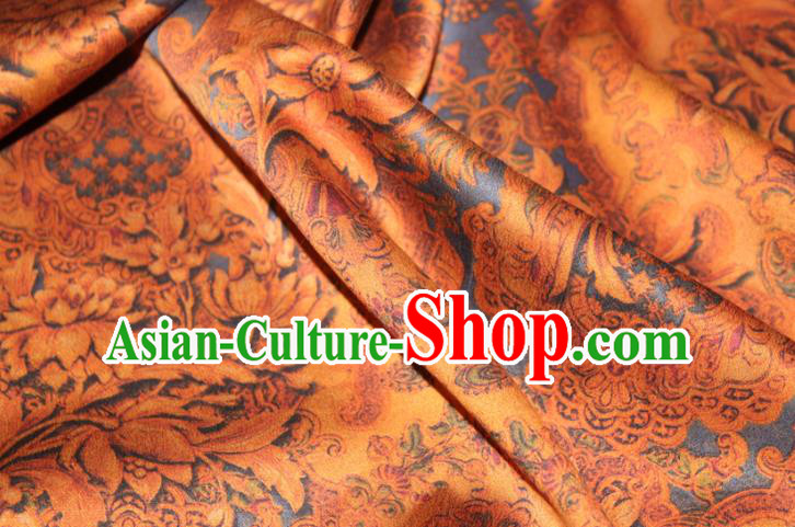 Chinese Classical Pattern Yellow Silk Drapery Traditional Cheongsam Gambiered Guangdong Gauze Silk Fabric Chinese Classical Pattern Yellow Silk Drapery Traditional Cheongsam Gambiered Guangdong Gauze Silk Fabric
