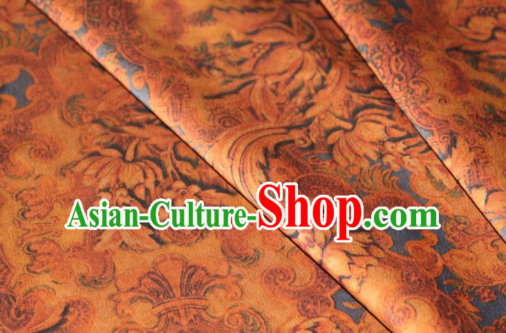 Chinese Classical Pattern Yellow Silk Drapery Traditional Cheongsam Gambiered Guangdong Gauze Silk Fabric Chinese Classical Pattern Yellow Silk Drapery Traditional Cheongsam Gambiered Guangdong Gauze Silk Fabric