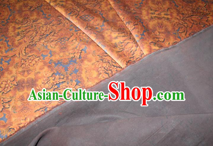 Chinese Classical Pattern Yellow Silk Drapery Traditional Cheongsam Gambiered Guangdong Gauze Silk Fabric Chinese Classical Pattern Yellow Silk Drapery Traditional Cheongsam Gambiered Guangdong Gauze Silk Fabric