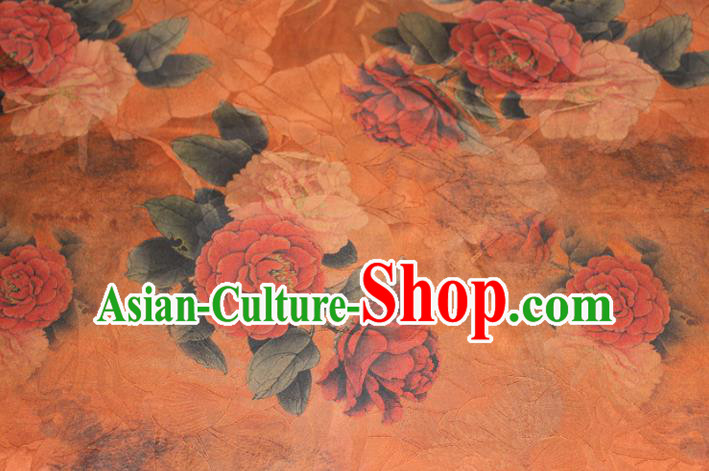 Chinese Traditional Cheongsam Gambiered Guangdong Gauze Silk Fabric Classical Peony Pattern Orange Silk Drapery Chinese Traditional Cheongsam Gambiered Guangdong Gauze Silk Fabric Classical Peony Pattern Orange Silk Drapery