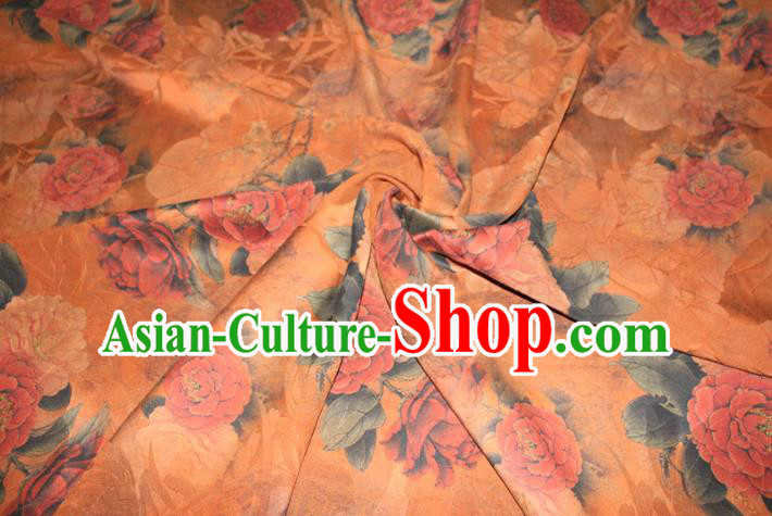 Chinese Traditional Cheongsam Gambiered Guangdong Gauze Silk Fabric Classical Peony Pattern Orange Silk Drapery Chinese Traditional Cheongsam Gambiered Guangdong Gauze Silk Fabric Classical Peony Pattern Orange Silk Drapery