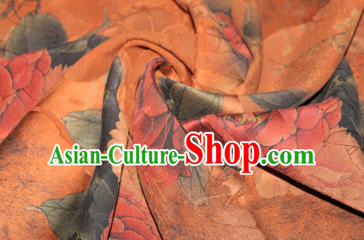 Chinese Traditional Cheongsam Gambiered Guangdong Gauze Silk Fabric Classical Peony Pattern Orange Silk Drapery Chinese Traditional Cheongsam Gambiered Guangdong Gauze Silk Fabric Classical Peony Pattern Orange Silk Drapery