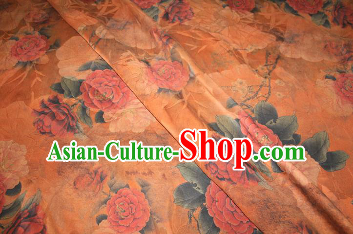 Chinese Traditional Cheongsam Gambiered Guangdong Gauze Silk Fabric Classical Peony Pattern Orange Silk Drapery Chinese Traditional Cheongsam Gambiered Guangdong Gauze Silk Fabric Classical Peony Pattern Orange Silk Drapery