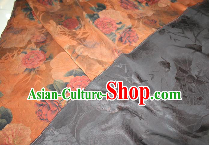 Chinese Traditional Cheongsam Gambiered Guangdong Gauze Silk Fabric Classical Peony Pattern Orange Silk Drapery Chinese Traditional Cheongsam Gambiered Guangdong Gauze Silk Fabric Classical Peony Pattern Orange Silk Drapery