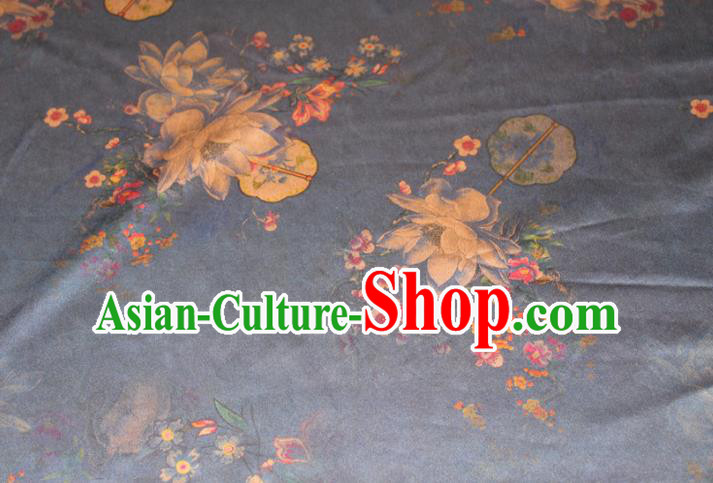 Chinese Cheongsam Navy Gambiered Guangdong Gauze Classical Lotus Fan Pattern Silk Drapery Traditional Fabric Chinese Cheongsam Navy Gambiered Guangdong Gauze Classical Lotus Fan Pattern Silk Drapery Traditional Fabric