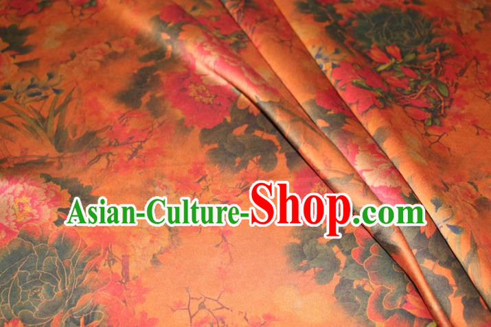 Chinese Cheongsam Classical Peony Orchid Pattern Silk Drapery Traditional Fabric Yellow Gambiered Guangdong Gauze Chinese Cheongsam Classical Peony Orchid Pattern Silk Drapery Traditional Fabric Yellow Gambiered Guangdong Gauze