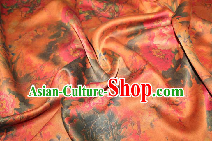 Chinese Cheongsam Classical Peony Orchid Pattern Silk Drapery Traditional Fabric Yellow Gambiered Guangdong Gauze Chinese Cheongsam Classical Peony Orchid Pattern Silk Drapery Traditional Fabric Yellow Gambiered Guangdong Gauze