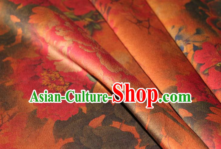 Chinese Cheongsam Classical Peony Orchid Pattern Silk Drapery Traditional Fabric Yellow Gambiered Guangdong Gauze Chinese Cheongsam Classical Peony Orchid Pattern Silk Drapery Traditional Fabric Yellow Gambiered Guangdong Gauze