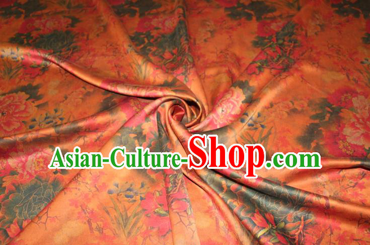 Chinese Cheongsam Classical Peony Orchid Pattern Silk Drapery Traditional Fabric Yellow Gambiered Guangdong Gauze Chinese Cheongsam Classical Peony Orchid Pattern Silk Drapery Traditional Fabric Yellow Gambiered Guangdong Gauze