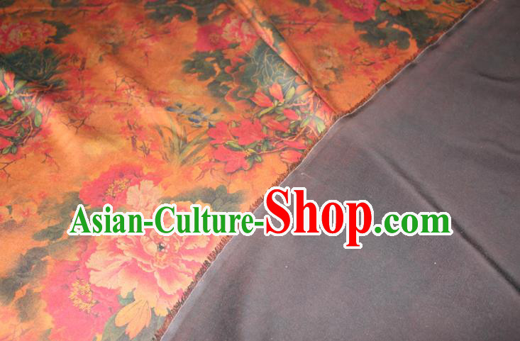 Chinese Cheongsam Classical Peony Orchid Pattern Silk Drapery Traditional Fabric Yellow Gambiered Guangdong Gauze Chinese Cheongsam Classical Peony Orchid Pattern Silk Drapery Traditional Fabric Yellow Gambiered Guangdong Gauze