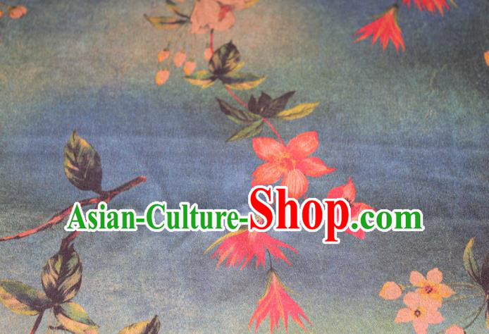 Chinese Cheongsam Classical Flowers Pattern Silk Drapery Traditional Fabric Blue Gambiered Guangdong Gauze Chinese Cheongsam Classical Flowers Pattern Silk Drapery Traditional Fabric Blue Gambiered Guangdong Gauze
