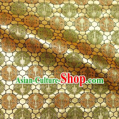 Asian Japanese Nishijin Tapestry Satin Traditional Pattern Design Golden Brocade Kimono Cloth Fabric