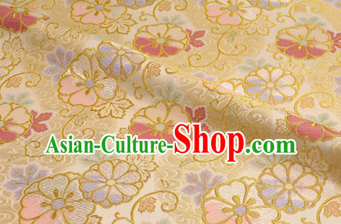 Asian Japanese Yellow Nishijin Tapestry Satin Traditional Sakura Pattern Design Brocade Kimono Cloth Fabric Asian Japanese Yellow Nishijin Tapestry Satin Traditional Sakura Pattern Design Brocade Kimono Cloth Fabric