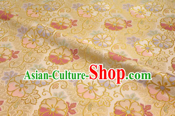Asian Japanese Yellow Nishijin Tapestry Satin Traditional Sakura Pattern Design Brocade Kimono Cloth Fabric Asian Japanese Yellow Nishijin Tapestry Satin Traditional Sakura Pattern Design Brocade Kimono Cloth Fabric