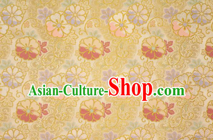 Asian Japanese Yellow Nishijin Tapestry Satin Traditional Sakura Pattern Design Brocade Kimono Cloth Fabric Asian Japanese Yellow Nishijin Tapestry Satin Traditional Sakura Pattern Design Brocade Kimono Cloth Fabric