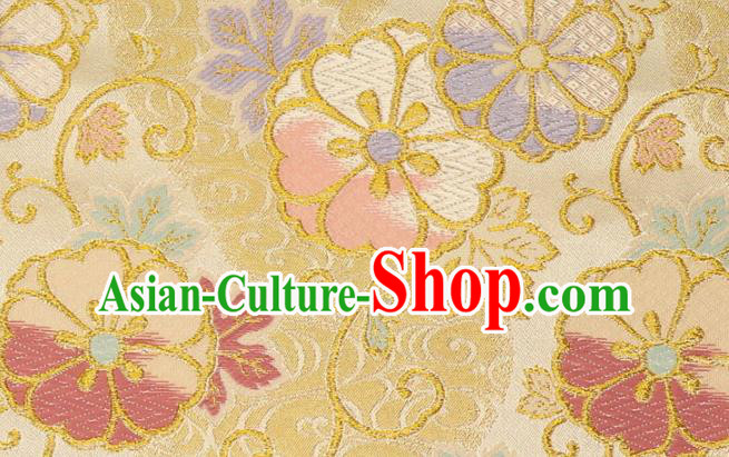 Asian Japanese Yellow Nishijin Tapestry Satin Traditional Sakura Pattern Design Brocade Kimono Cloth Fabric Asian Japanese Yellow Nishijin Tapestry Satin Traditional Sakura Pattern Design Brocade Kimono Cloth Fabric