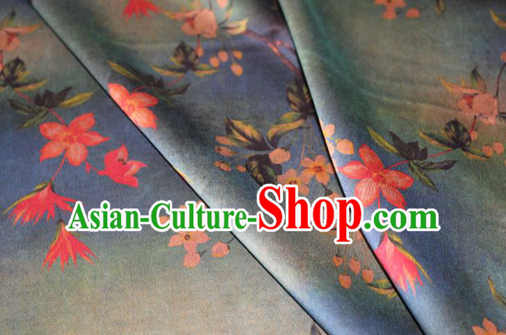 Chinese Cheongsam Classical Flowers Pattern Silk Drapery Traditional Fabric Blue Gambiered Guangdong Gauze Chinese Cheongsam Classical Flowers Pattern Silk Drapery Traditional Fabric Blue Gambiered Guangdong Gauze