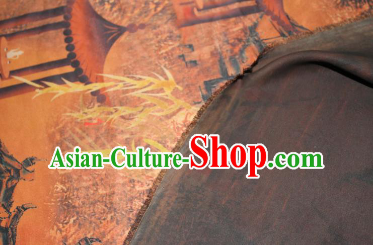 Chinese Classical Lan Pavilion Pattern Silk Drapery Traditional Cheongsam Orange Gambiered Guangdong Gauze Fabric Chinese Classical Lan Pavilion Pattern Silk Drapery Traditional Cheongsam Orange Gambiered Guangdong Gauze Fabric