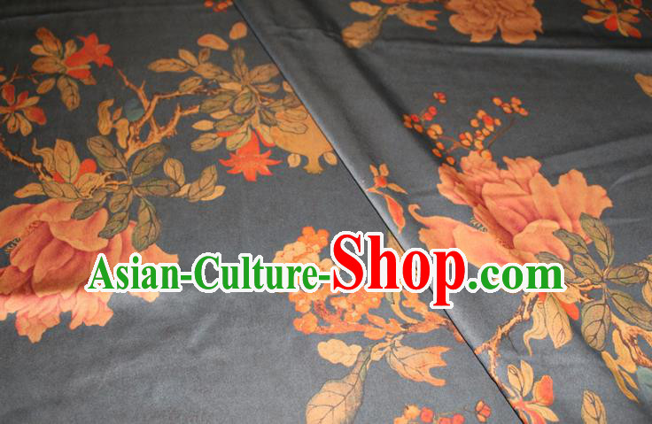 Chinese Traditional Cheongsam Navy Gambiered Guangdong Gauze Fabric Classical Peony Pattern Silk Drapery Chinese Traditional Cheongsam Navy Gambiered Guangdong Gauze Fabric Classical Peony Pattern Silk Drapery