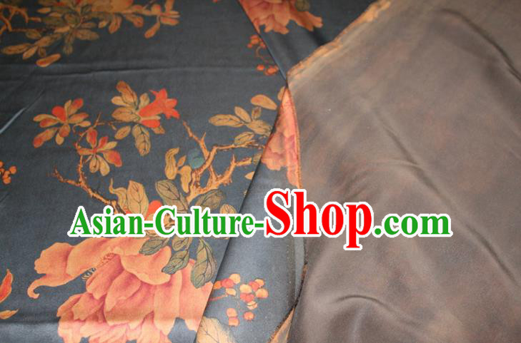 Chinese Traditional Cheongsam Navy Gambiered Guangdong Gauze Fabric Classical Peony Pattern Silk Drapery Chinese Traditional Cheongsam Navy Gambiered Guangdong Gauze Fabric Classical Peony Pattern Silk Drapery