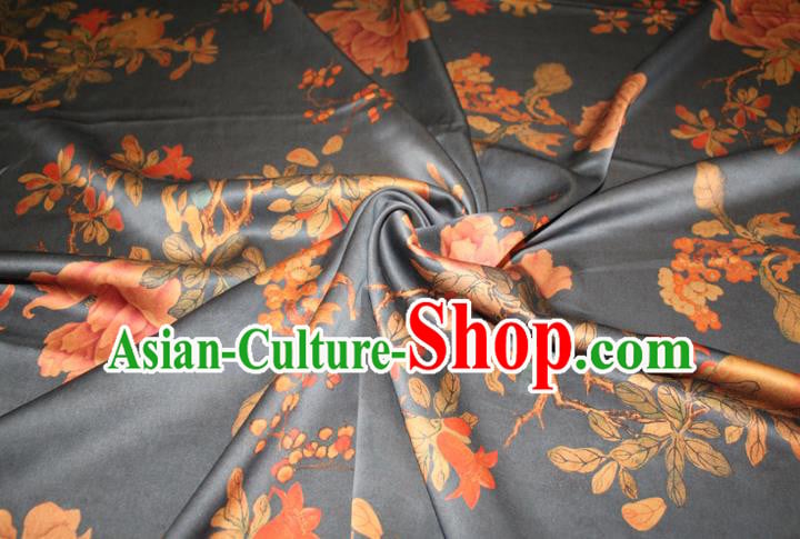 Chinese Traditional Cheongsam Navy Gambiered Guangdong Gauze Fabric Classical Peony Pattern Silk Drapery Chinese Traditional Cheongsam Navy Gambiered Guangdong Gauze Fabric Classical Peony Pattern Silk Drapery