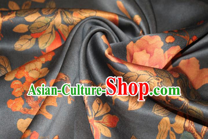 Chinese Traditional Cheongsam Navy Gambiered Guangdong Gauze Fabric Classical Peony Pattern Silk Drapery Chinese Traditional Cheongsam Navy Gambiered Guangdong Gauze Fabric Classical Peony Pattern Silk Drapery
