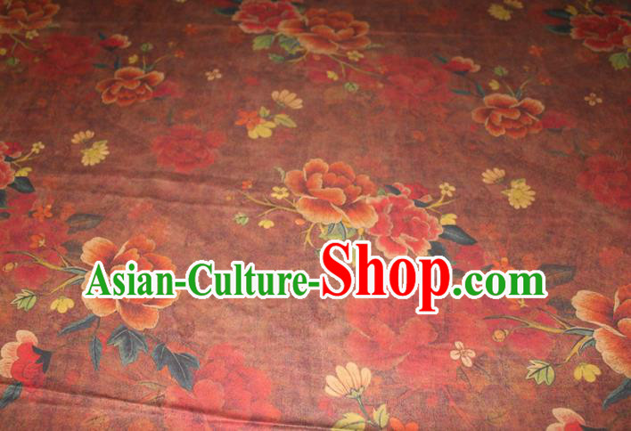 Chinese Traditional Cheongsam Red Gambiered Guangdong Gauze Fabric Classical Peony Pattern Silk Drapery Chinese Traditional Cheongsam Red Gambiered Guangdong Gauze Fabric Classical Peony Pattern Silk Drapery