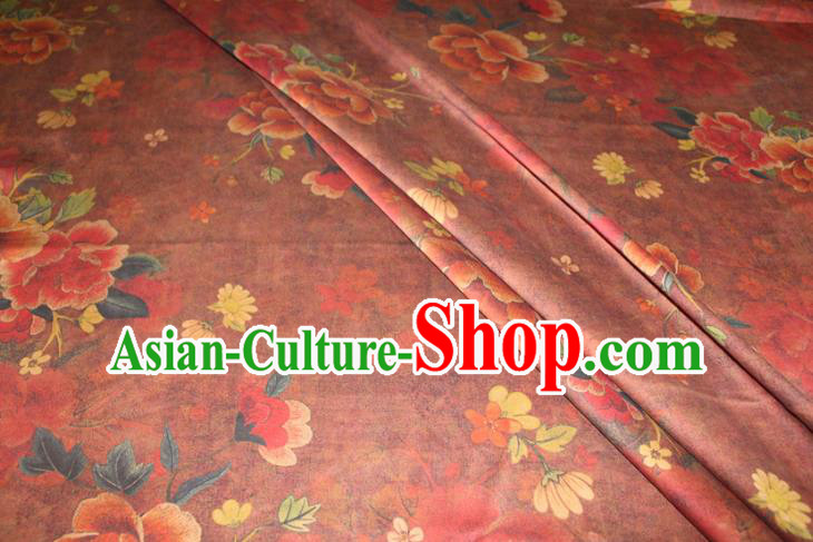 Chinese Traditional Cheongsam Red Gambiered Guangdong Gauze Fabric Classical Peony Pattern Silk Drapery Chinese Traditional Cheongsam Red Gambiered Guangdong Gauze Fabric Classical Peony Pattern Silk Drapery