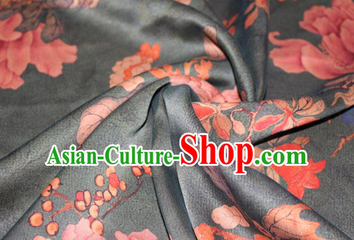Chinese Traditional Cheongsam Classical Peony Pattern Silk Drapery Atrovirens Gambiered Guangdong Gauze Fabric Chinese Traditional Cheongsam Classical Peony Pattern Silk Drapery Atrovirens Gambiered Guangdong Gauze Fabric